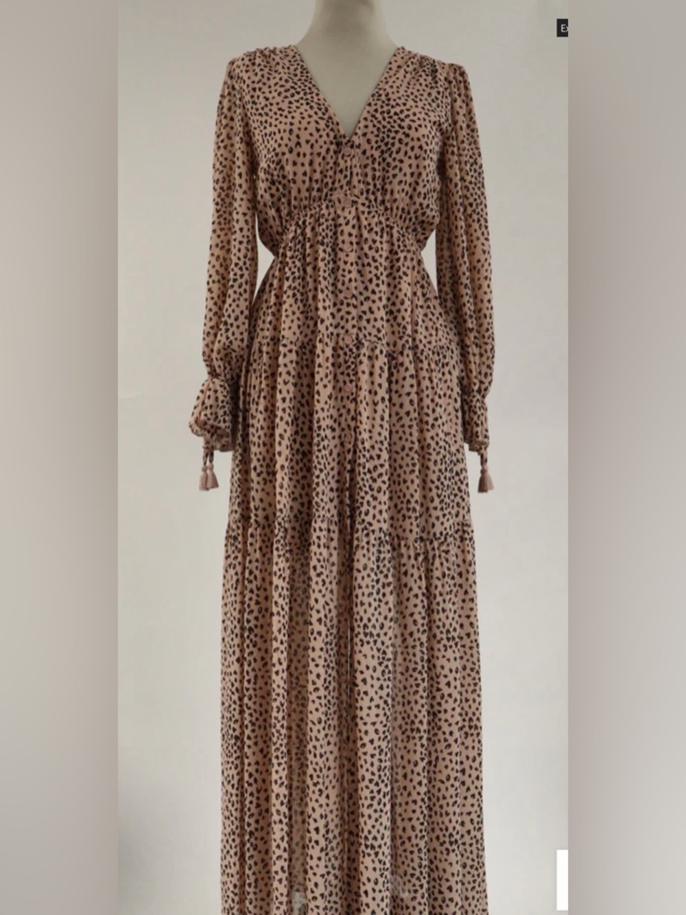 Aakaa Tan Dress with Black Leopard Print